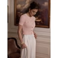 thumbnail image 4 of Women's Casual Summer Short Sleeve Cardigan Button Down Knitted Sweater Basic Crew Neck Crop Tops Pink L, 4 of 7