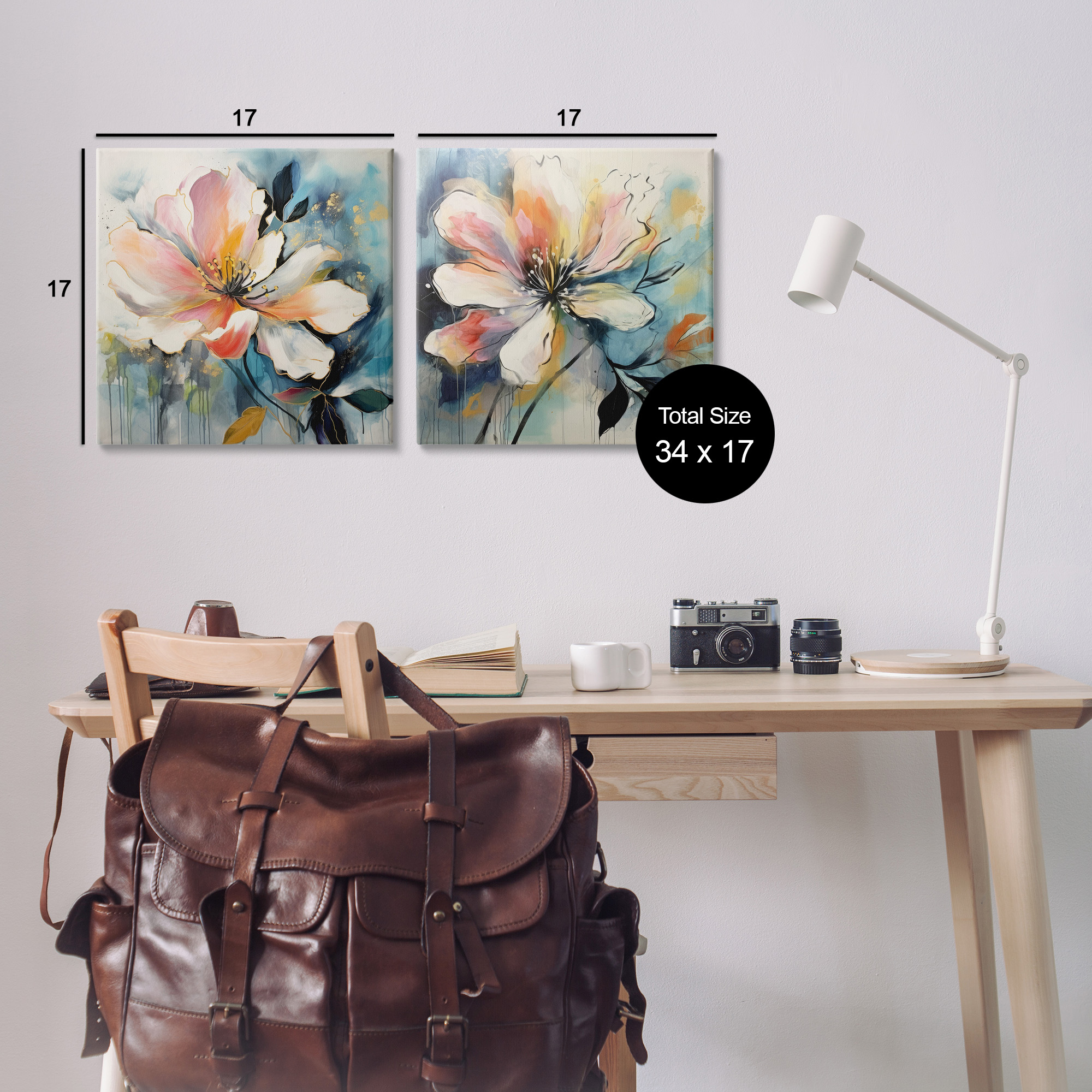 Stupell Industries Modern Dripping Blooms Botanical & Floral Painting Gallery Wrapped Canvas Art Print Wall Art, 17 x 17, Set of 2