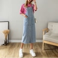 thumbnail image 3 of Denim Overall Dress for Women Summer Loose Casual Button Down Adjustable Strap A Line Midi Jean Dress with Pockets, 3 of 6