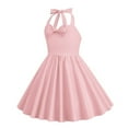 thumbnail image 4 of Huvoen Flower Girl Dress for Wedding Girl's Summer Neck Hanging and Waist Closing Solid Color Retro Children's Dress Pinks 140, 4 of 5