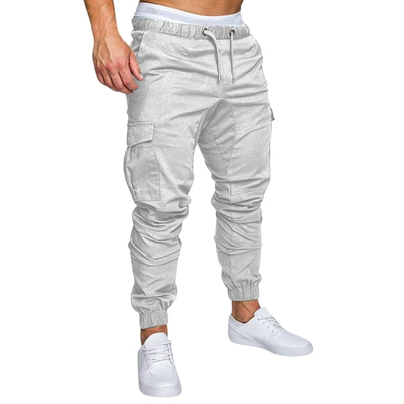 TIMIFIS Men's White Cargo Pant Stretch Pant Fashion Joggers Sports PantsCotton Pants Sweatpants Trousers Long Pants-WhiteFall