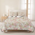 thumbnail image 3 of Twin XL Quilt Set 68''x98'', Pink Flowers Lightweight Bedspread Coverlet Set with 2 Pillow Shams, Country Botanical Floral Leaves Romantic Breathable All Season Quilt Bedding for Dorm/Guest Room, 3 of 9