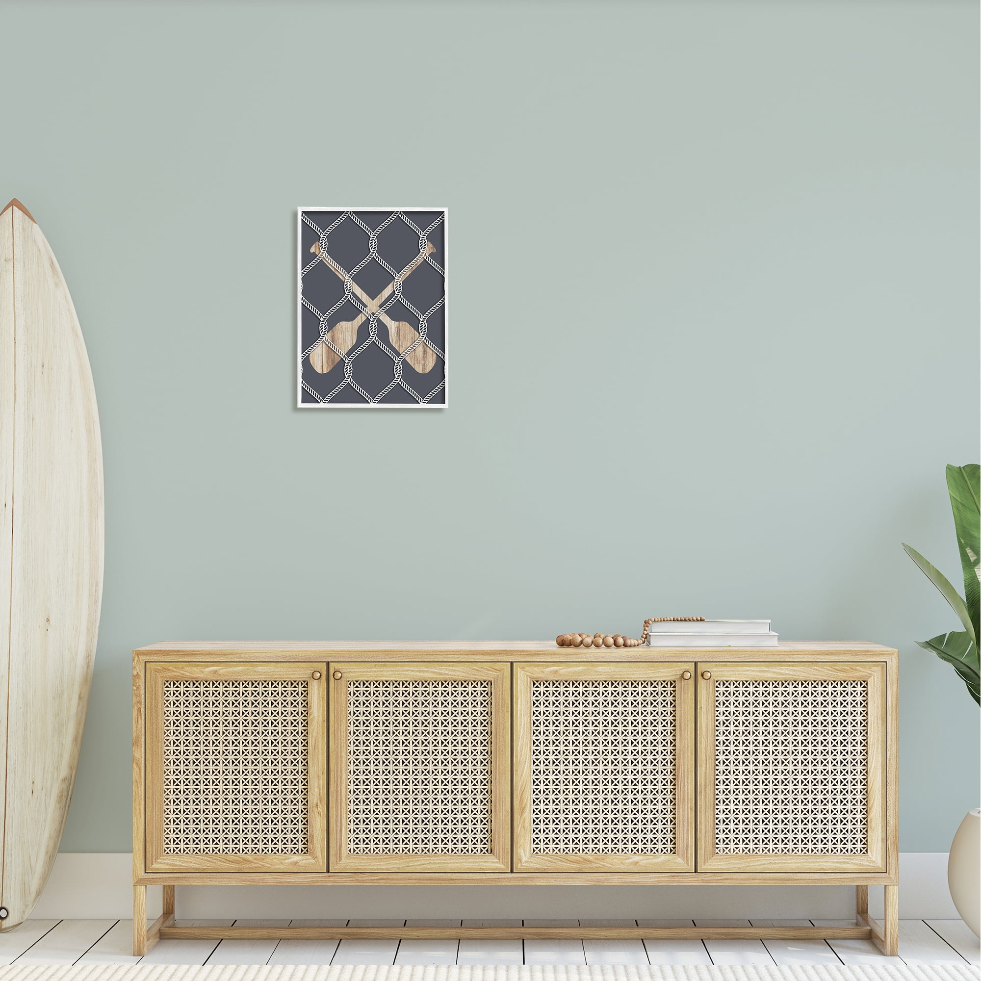 Stupell Nautical Oars Coastal Rope Pattern Landscape Painting White Framed Art Print Wall Art