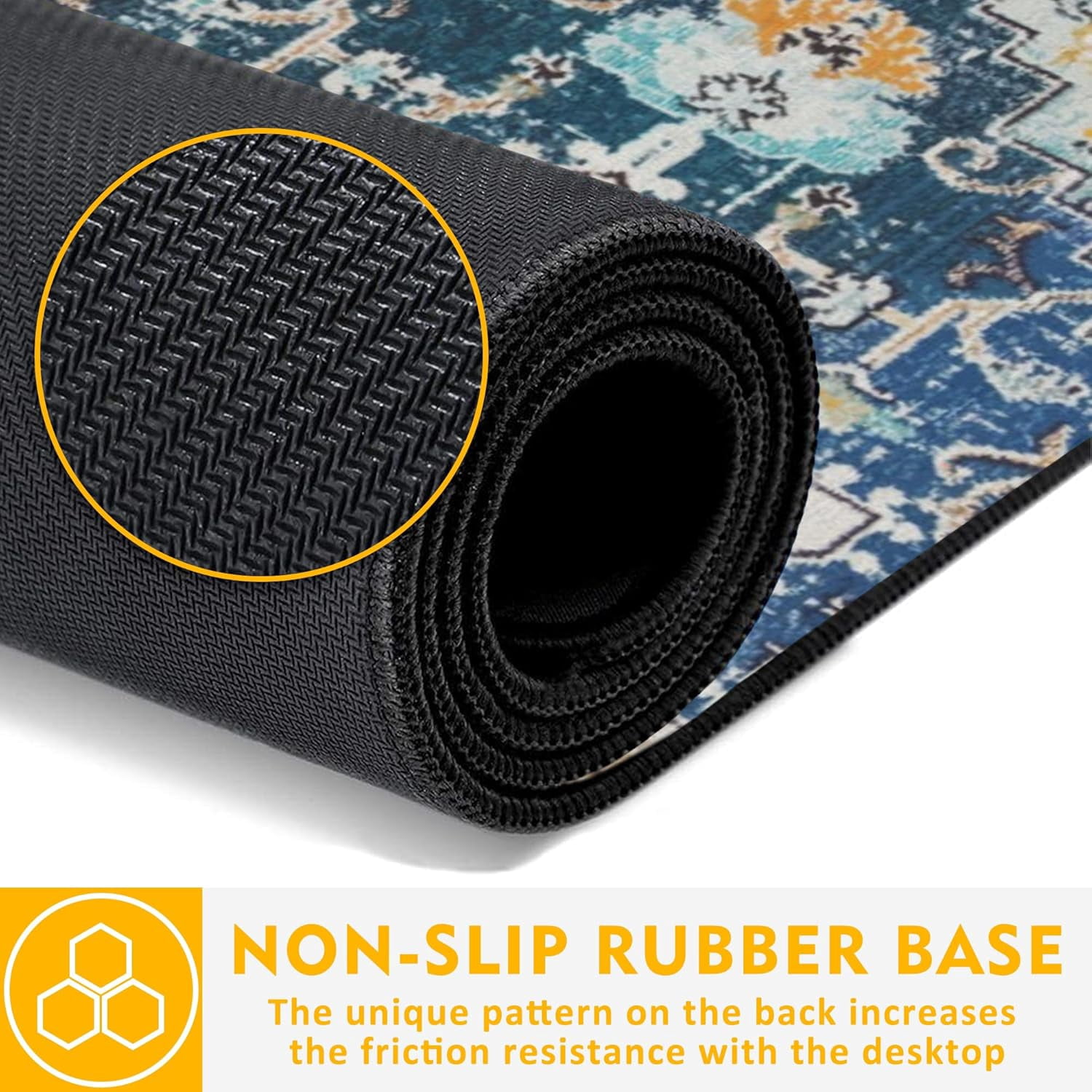 Desk Mat,Bohemian Textile Rug Texture Mouse Pad,31.5"X15.7" Large Desk Pad with Stitched Edge Non-Slip Base Keyboard Big Mouse Pad for Office Home Work Gaming