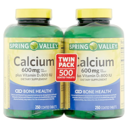 Spring Valley Complément Calcium 600 mg avec de la vitamine D, 250 ct Twinpack