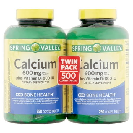 Spring Valley Complément Calcium 600 mg avec de la vitamine D, 250 ct Twinpack