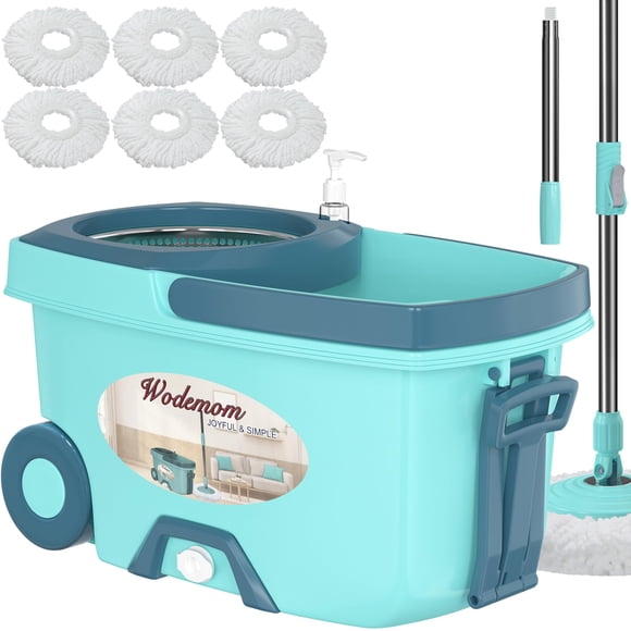 Spin Mop and Bucket System, Mop and Bucket with Wringer Set,Mops for Floor Cleaning,Household Supplies Tools with 6 Replacement R
