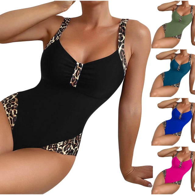Sentmoon Women Swimsuit High Cut Modest Women's Bikini Swimsuits Tummy Control Push Up Solid Color Oversized Backless Swimwear Summer Beach Stuff for Lap Swimming and Training