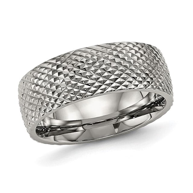 Mens Titanium Polished and Textured Design Band Ring (8mm)