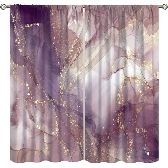 Marble Curtains, Ombre Marble Texture Abstract Window Treatments for Living Room, Luxury Elegant Modern Blackout Purple Drapes 2 Panel Sets,42x54 Inch