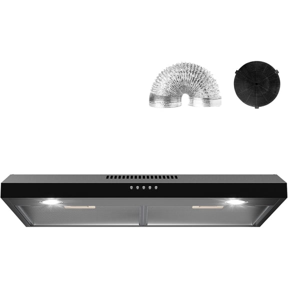 Rang Hood 30 inch Under Cabinet, Ductless Slim Kitchen Range Hood Vent with Filter, LED Lights, 3 Speed Exhaust Fan, Campanas para Cocina (JX3875- Black)