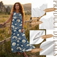 thumbnail image 6 of Xoenoiee Seashell Conch Wave Cloud Print Summer Dresses for Women 2026, Casual Sleeveless Crewneck Maxi Dress with Pockets, Lightweight Cotton Linen Beach Vacation Boho Sundress, L, 6 of 7