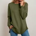 thumbnail image 2 of Womens Work Tops Fall Loose Crew Neck Long Sleeve Rolled Drop Shoulder Curve Hem Plain Leisure Waffle Knit Pullover Top(AG,S), 2 of 7