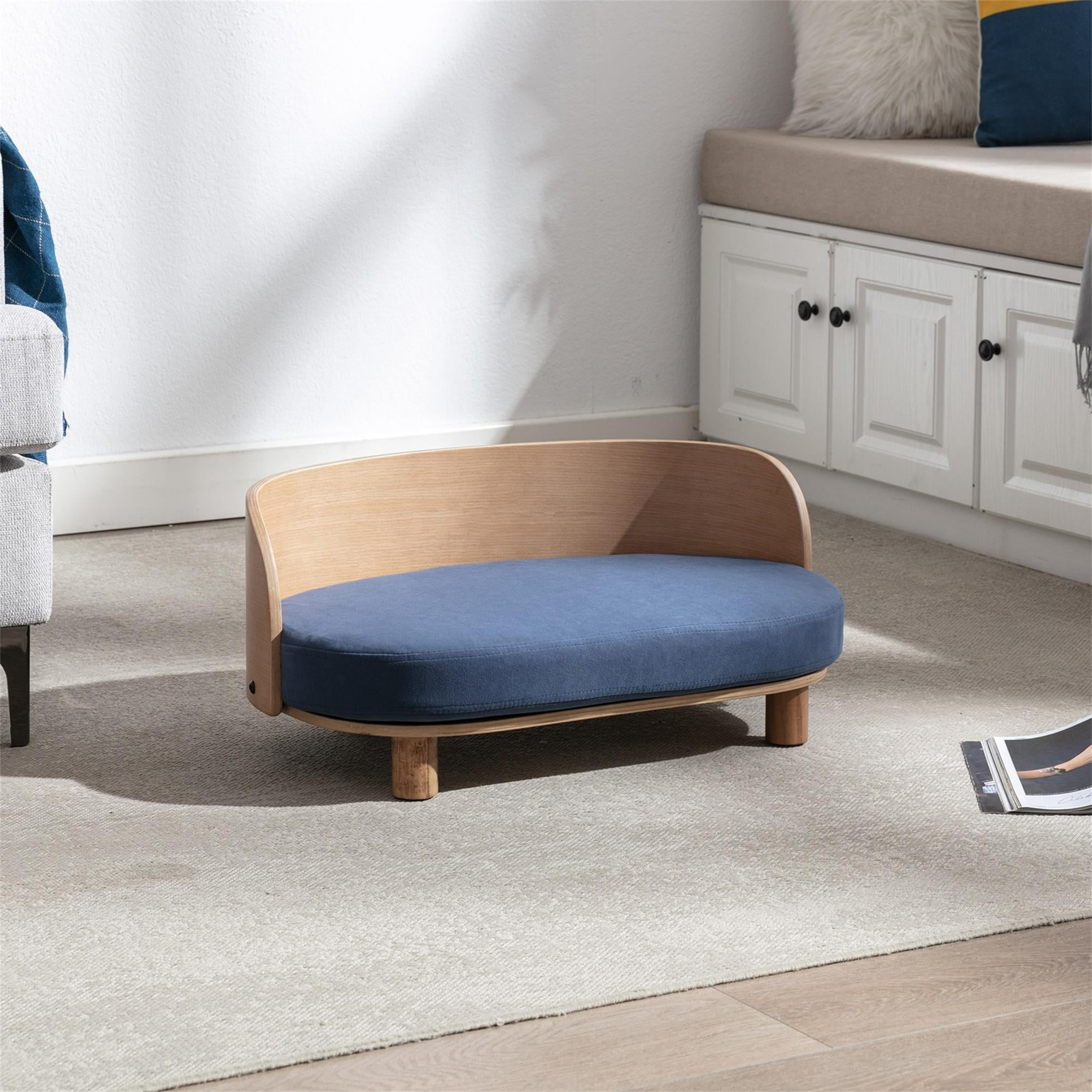 Pefilos 26" Modern Pet Sofa Dog Bed with Removable Mattress Cover and Solid Wood legs and Back, Blue Pefilos 26" Modern Pet Sofa Dog Bed with Removable Mattress Cover and Solid Wood legs and Back, Blue
