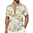 thumbnail image 2 of Men's Hawaiian T Shirt Short Sleeve Lapel Button Down Print Shirts Beach Tops Beige S, 2 of 7
