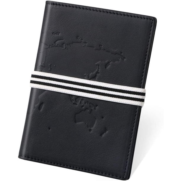 Fundas para pasaporte, billeteras de cuero genuino para pasaporte, estuche con bloqueo RFID (negro) Porta pasaporte y portatarjetas para hombres y mujeres Accesorio de viaje, tarjeta de crédito, bolet