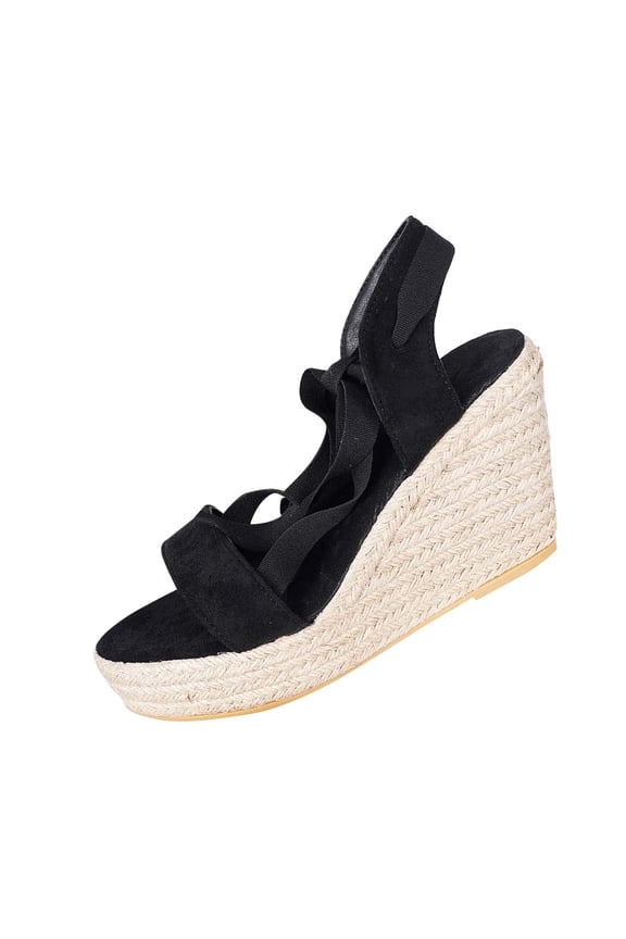 Molidfa Women's Espadrilles Open Toe Sandals, Lace-Up High Heel with Arch Support, Summer Casual