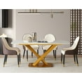 thumbnail image 2 of Montary 63 inch Engineered Stone Kitchen Dining Table Set with 6 Chairs,Carrara White Top with Gold Solid Carbon Steel Base, 2 of 6