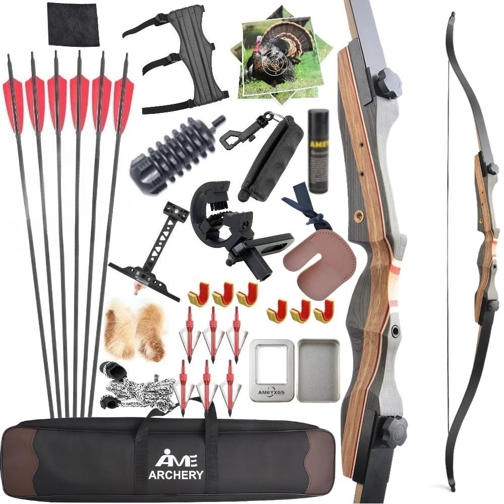 AMEYXGS Archery 50lbs Recurve Bow 62 Takedown Archery Wooden Riser RH Target