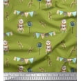 thumbnail image 1 of Soimoi Green Poly Georgette Fabric Monkey & Lollipop Party Print Fabric by the Yard 52 Inch Wide, 1 of 3