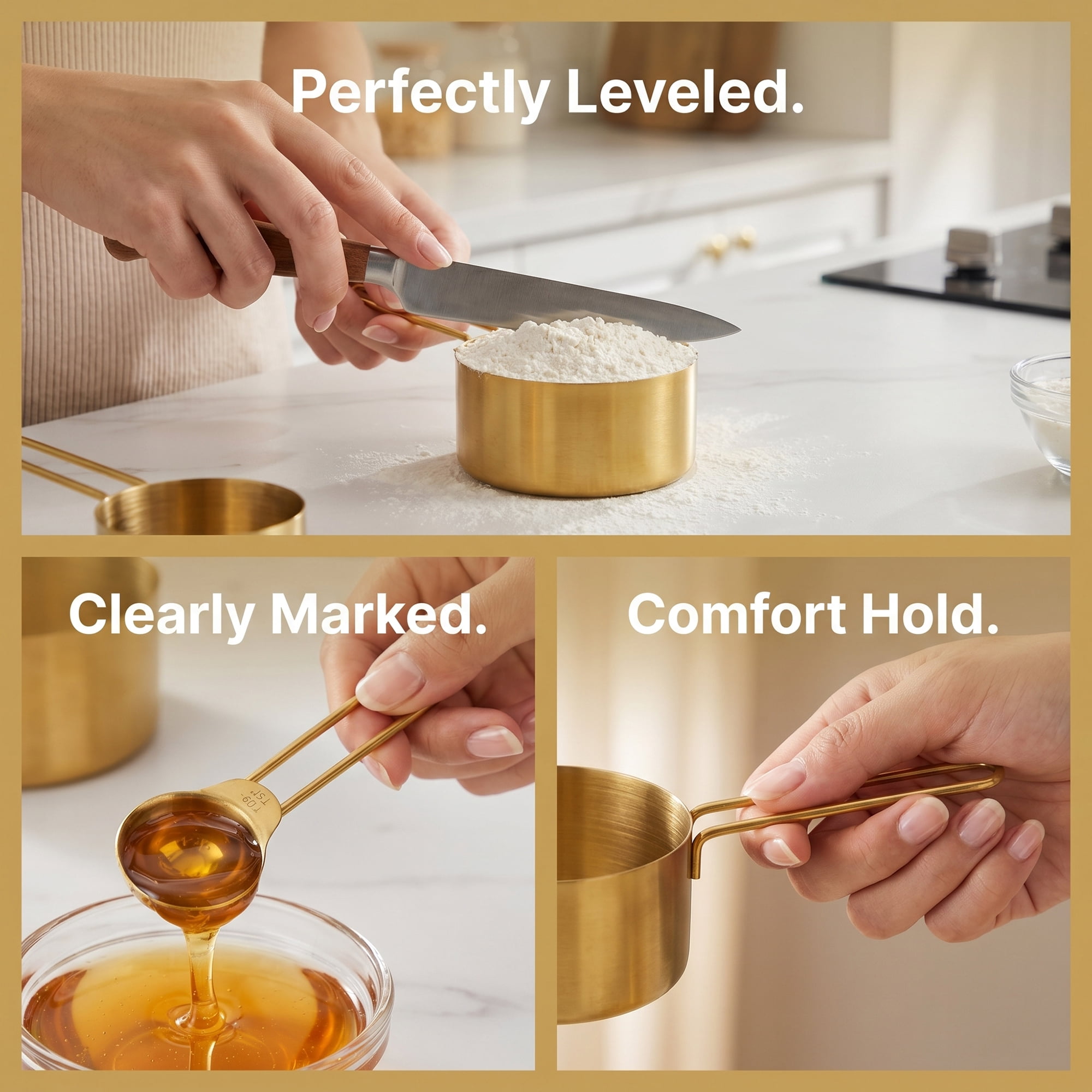 Unique Bargains Stainless Steel Measuring Durable Metal Spoons for Cooking Gold-B 8Pcs
