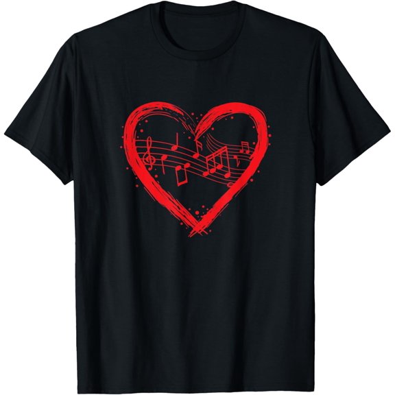 Heart Shaped Musical Notes Valentine's Day Musician Apparel T-Shirt