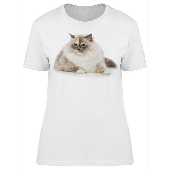 Lying Gorgeous Fluffy Birma Cat  T-Shirt Women -Image by Shutterstock, Female Large