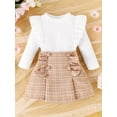 thumbnail image 2 of Suealasg Toddler Baby Girls Fall 2Pcs Skirt Outfits 6M 1T 2T 3T 4T Kids Girls Long Sleeve Ruffle Ribbed Tops A-line Plaid Skirt Set, 2 of 8