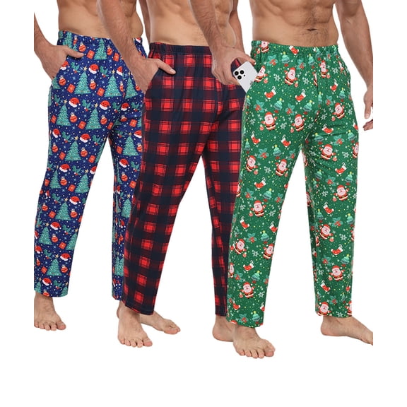MoFiz Men's Christmas Gifts Santa Claus Graphic Printed Pajama Pants Sleepwear 3-Pack