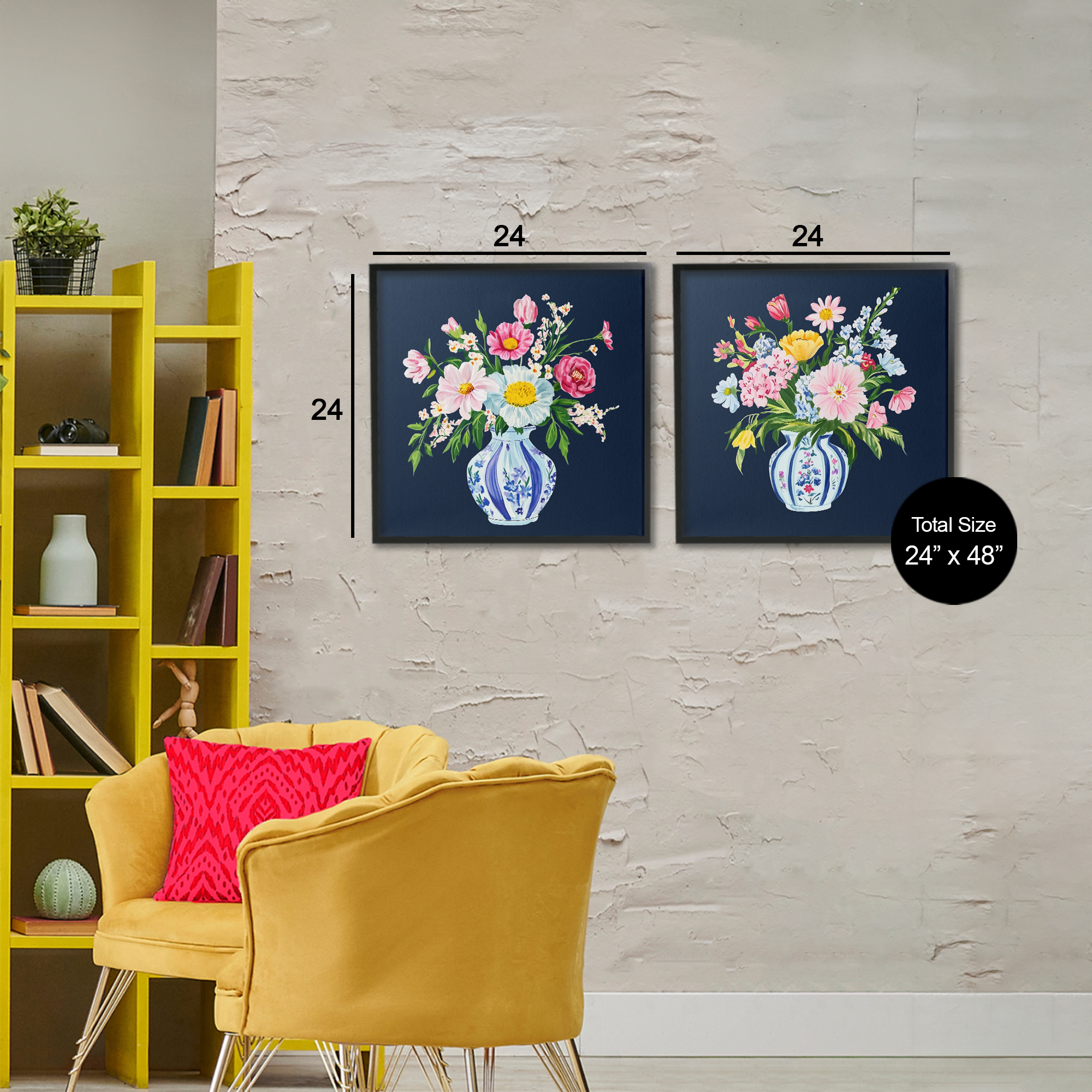 Twin Chinoiserie Vases 2 Piece Black Framed Giclee Art Set, design by Yen