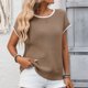 thumbnail image 1 of Tejiojio Women's Ribbed Knit Top Ruffled Trim Round Neck Short Sleeve Casual Summer Blouse, 1 of 7