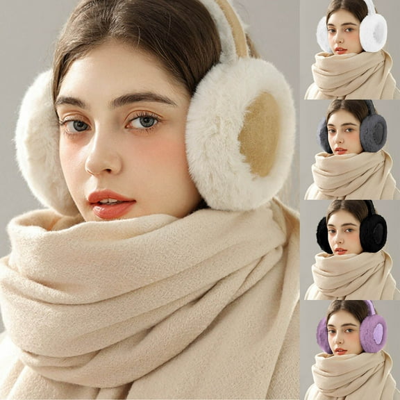 Women's Fabulous Plus Size Soft Pashmina Viscose Scarf Shawl Wrap,Woman's Color Block Winter Ear Protection Keep Warm Foldable Plush Earmuffs