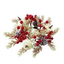 Cinvoph Christmas Candle Ring Rustic Wreath Pumpkin Berries Candle Wreath for Pillar 3" Candles Ring Holder for Christmas Winter Table Centerpiece Decor, White
