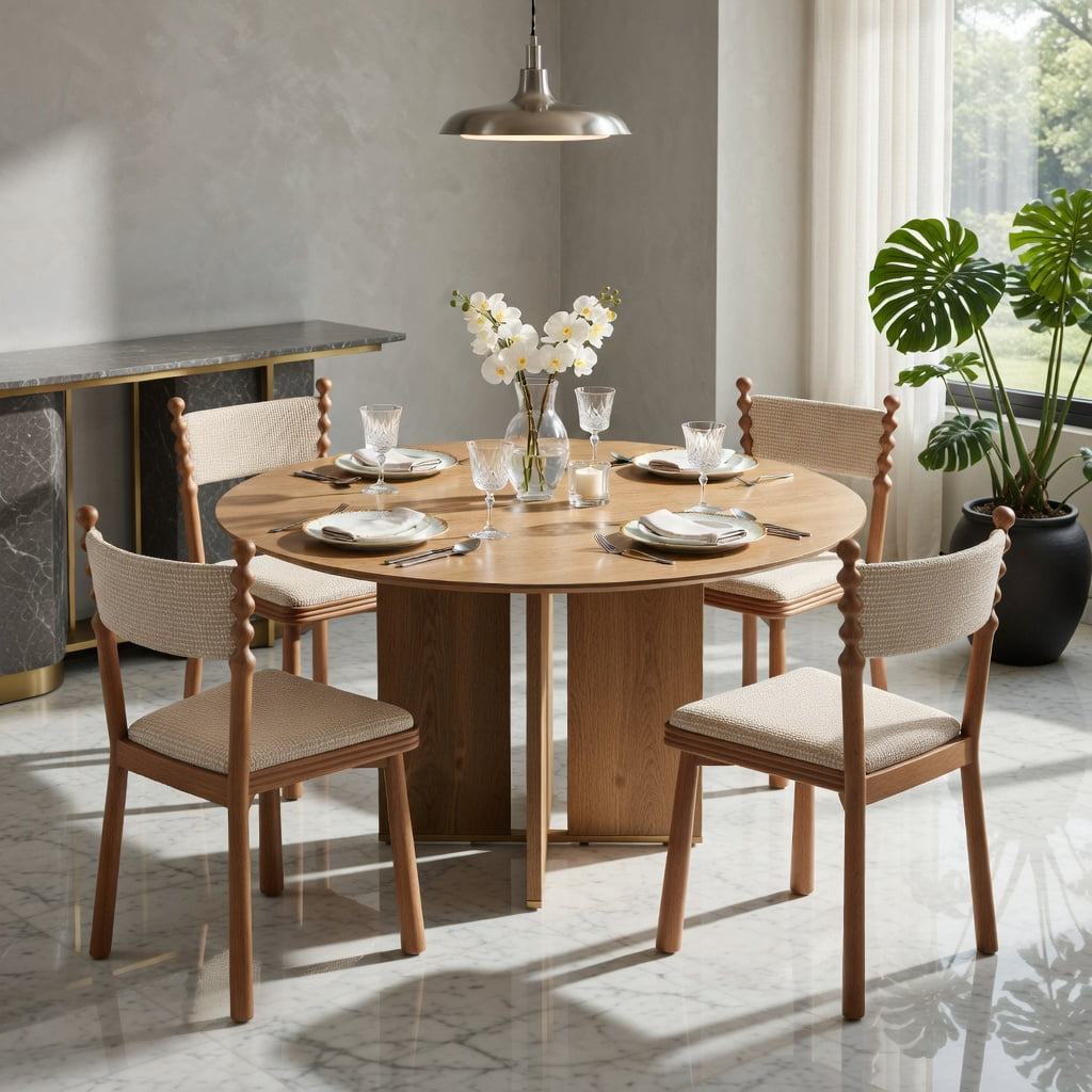 Hommoo 39.37 Inch Round Dining Table with Lower Storage Shelf, Modern Farmhouse Wood-Look Kitchen Table for 2-4 People, Natural