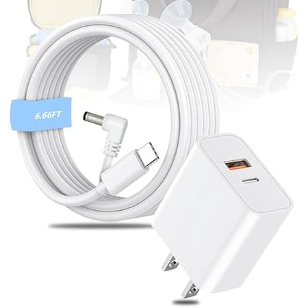9V 20W Dual Port Fast Charger Block with USB-C to DC Cable for Medela Pump-in-Style Advanced Breast Pump Replaces Part #67174 or 920.7010 9207010 Charging