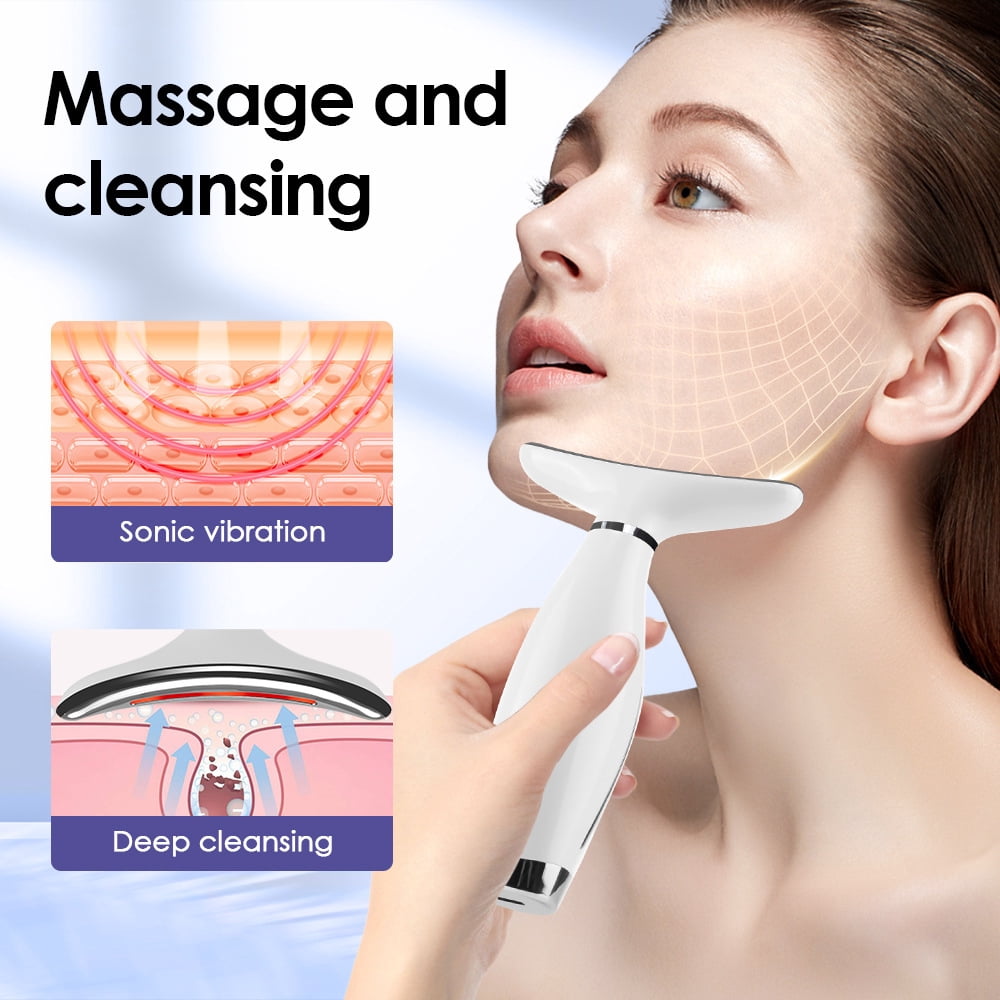 SUWU 7-in-1 Neck and Face Grooming Device with Red Light Therapy, 3 Vibration Modes and Ergonomic Design to Firm Skin and Eliminate Wrinkles,Pink
