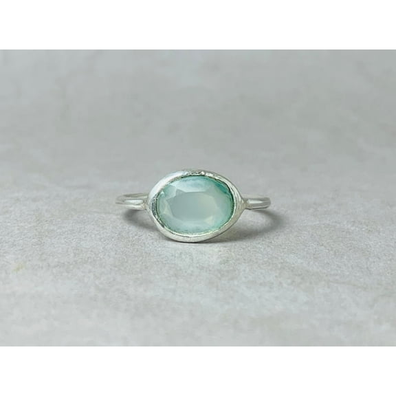 Heaven Crafts Oval Cut Chalcedony Ring Handmade Stackable 925 Sterling Silver Promise Gift