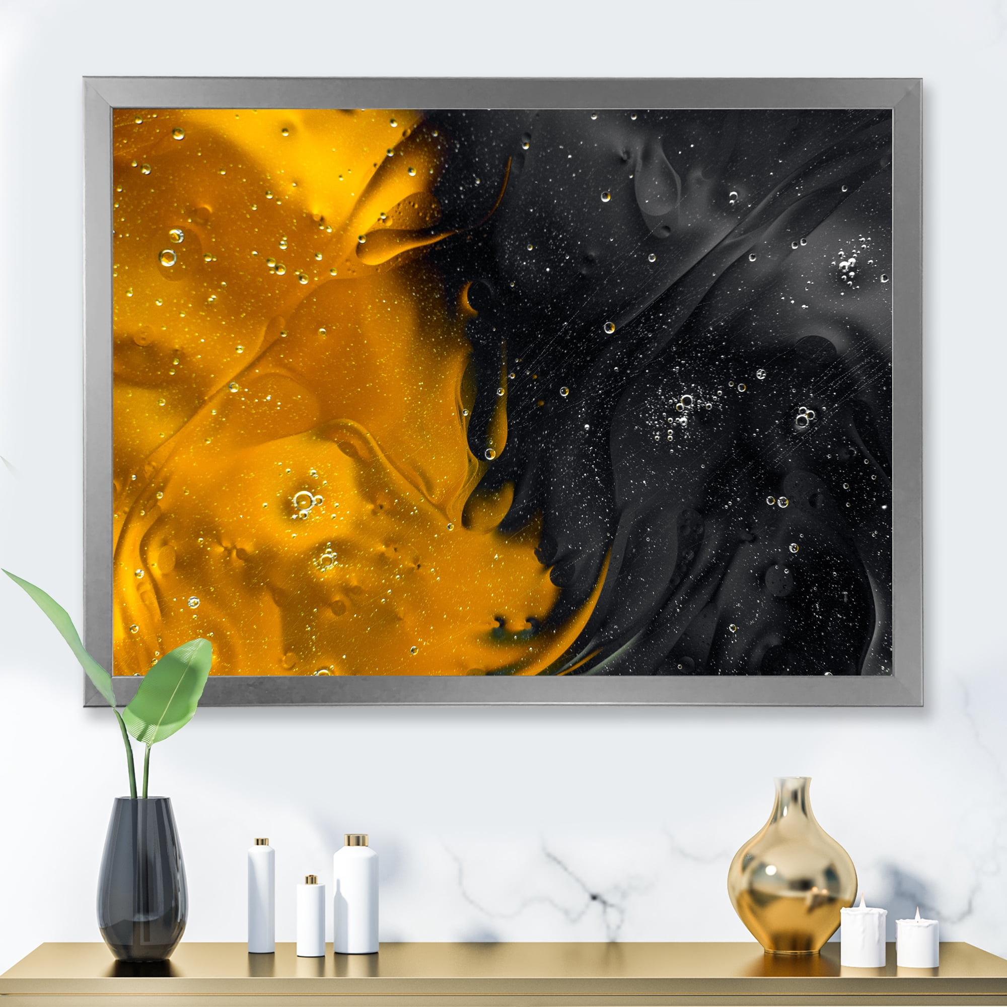 Designart 'Marriage of Black and Yellow' Modern Framed Art Print