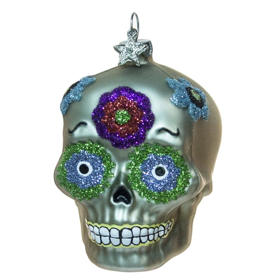 2.5 Inch Day of the Dead Sugar Skull Christmas/Everyday Ornament (Silver)