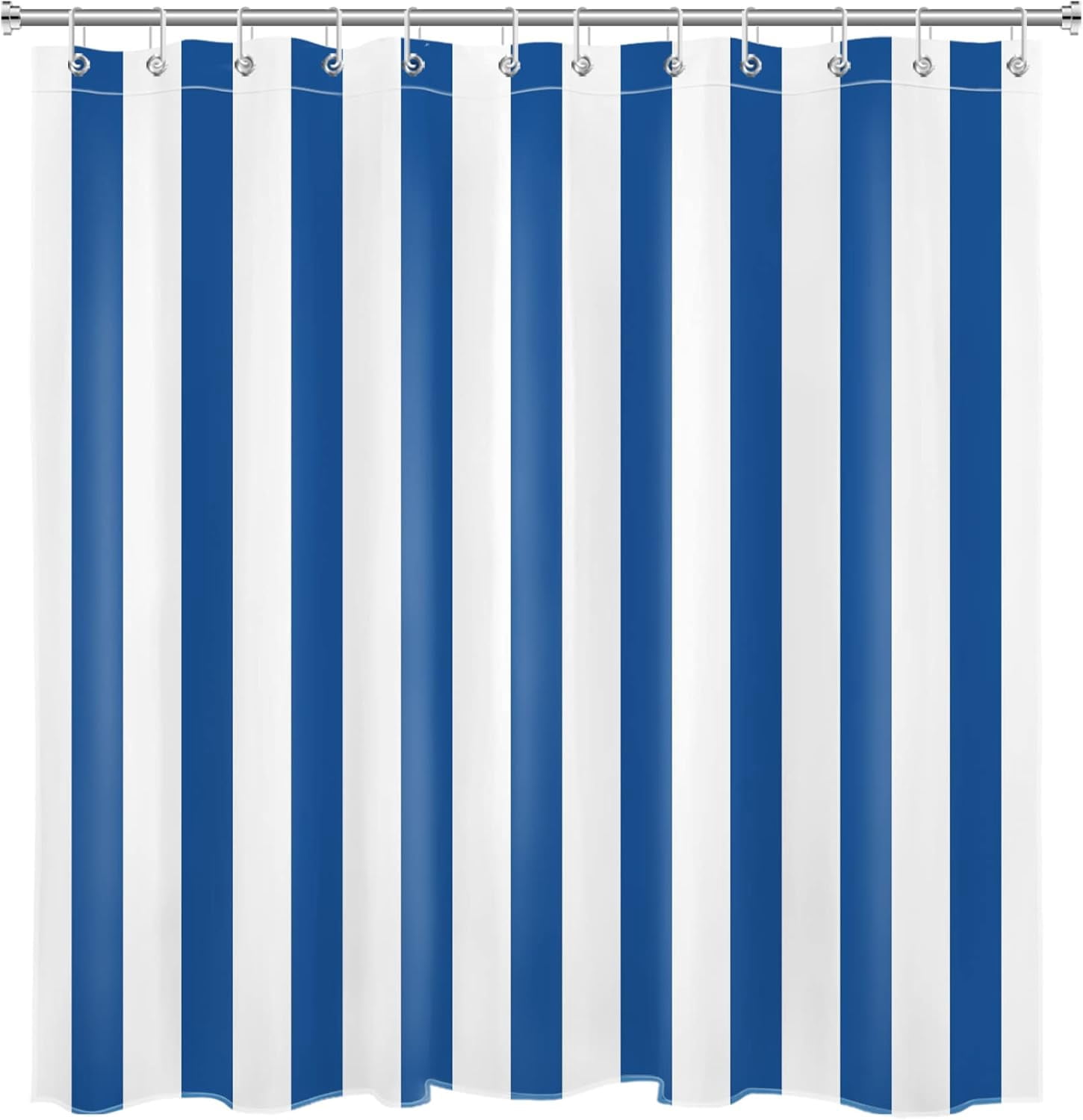 Blue and White Striped Fabric Shower Curtain for Bathroom with 12 Hooks, Vertical Stripe Geometric Shower Curtains for Bathroom, Modern Farmhouse Chic Style Bathroom Shower Curtains, 72x72 Inch