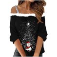 thumbnail image 2 of Fiudx Ofertas Del Día Top de Camiseta con Estampado Navideño de Doble Hombro Informal a La Moda para Mujer, 2 of 5