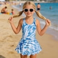 thumbnail image 3 of Uorisanigo One Piece Swimsuits for Girls Blue Tye-Dye Modest Beach Swim Dress with Skirt Bathing Suits Beach Vacation, Size 6-7, 3 of 6