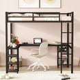 thumbnail image 2 of Full Metal Loft Bed with Desk & Storage Shelves, Loft Bed Frame with Ladder and Guardrails for Bedroom,Guest Room, Apartment, No Box Spring Needed, Black, 2 of 7