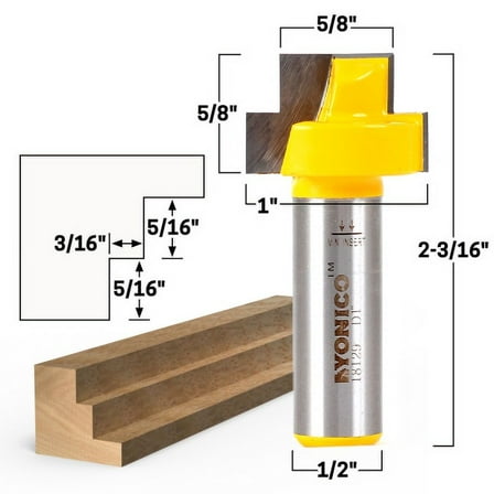 Stepped Rabbet Router Bit for 3/16" Glass - 1/2" Shank - Yonico 18129