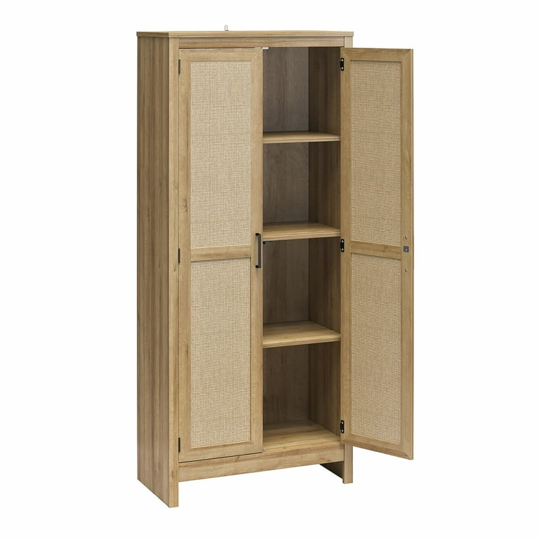 Queer Eye Wimberly Tall 2 Door Cabinet, Natural with Faux Rattan 