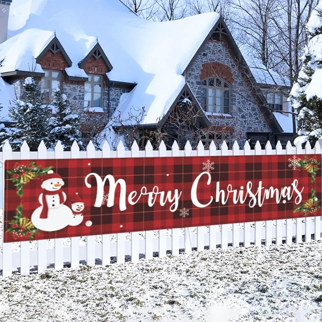 Bannière de Noël Extérieure Drapeau de Cour des Fêtes / Décoration de Fond Festive pour Fêtes / Bannière Réutilisable en Polyester pour Déco Intérieure Extérieure de la Maison / Déco Joyeux Noël pour Clôture Mur Balcon
