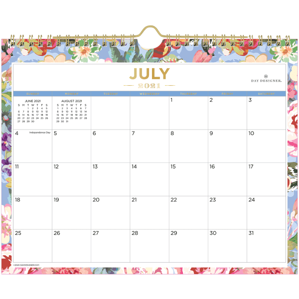 Blue Sky™ Day Designer Monthly Wall Calendar, 8-3/4" x 11", Bouquet