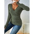 thumbnail image 5 of Women'S Long Sleeve Shirt V Neck Ribbed Knit Slim Button Sweater Autumn Casual Work Tops  Green S, 5 of 7