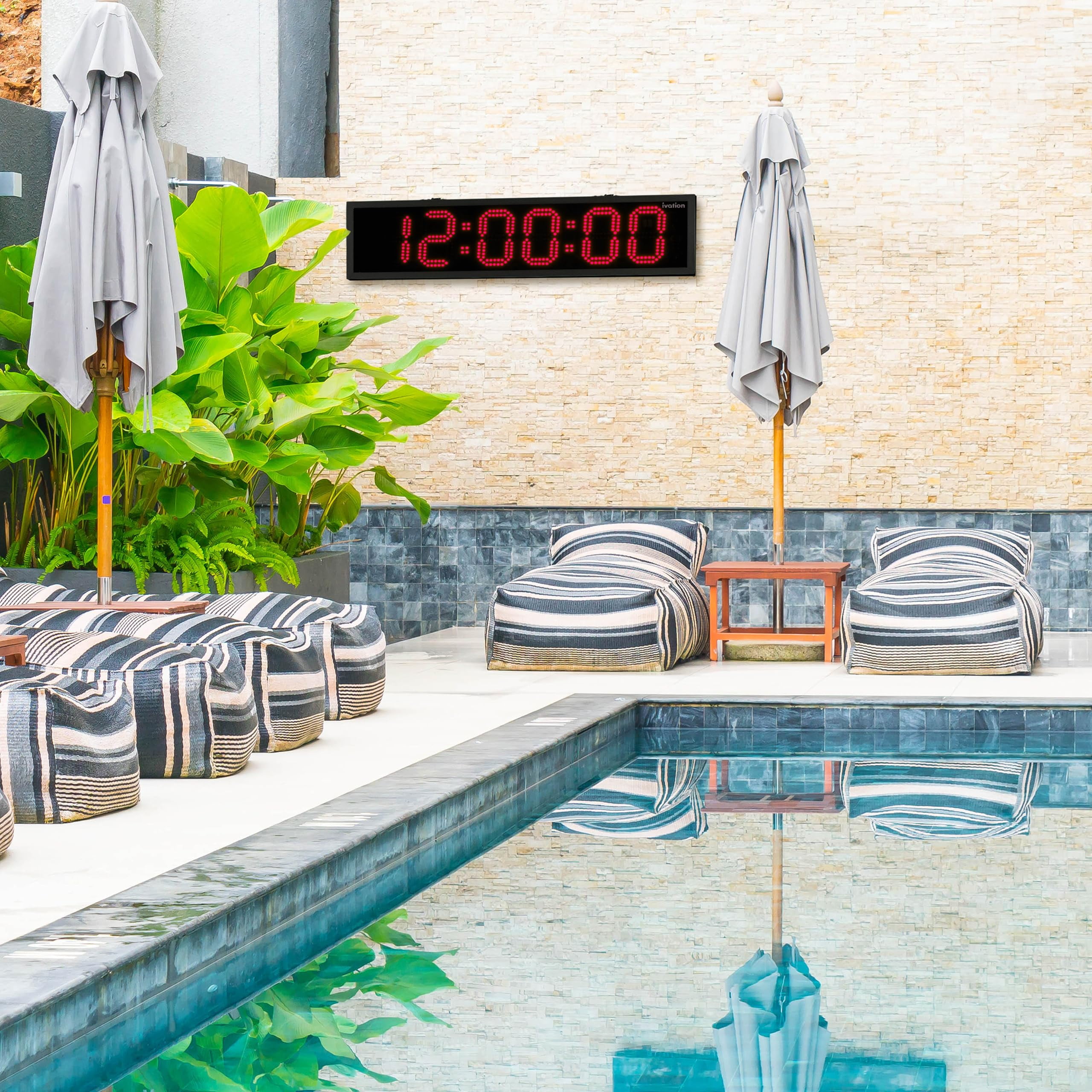 IVATION Waterproof Digital Clock with LED Display, Outdoor Water-Resistant with Stopwatch & Alarms