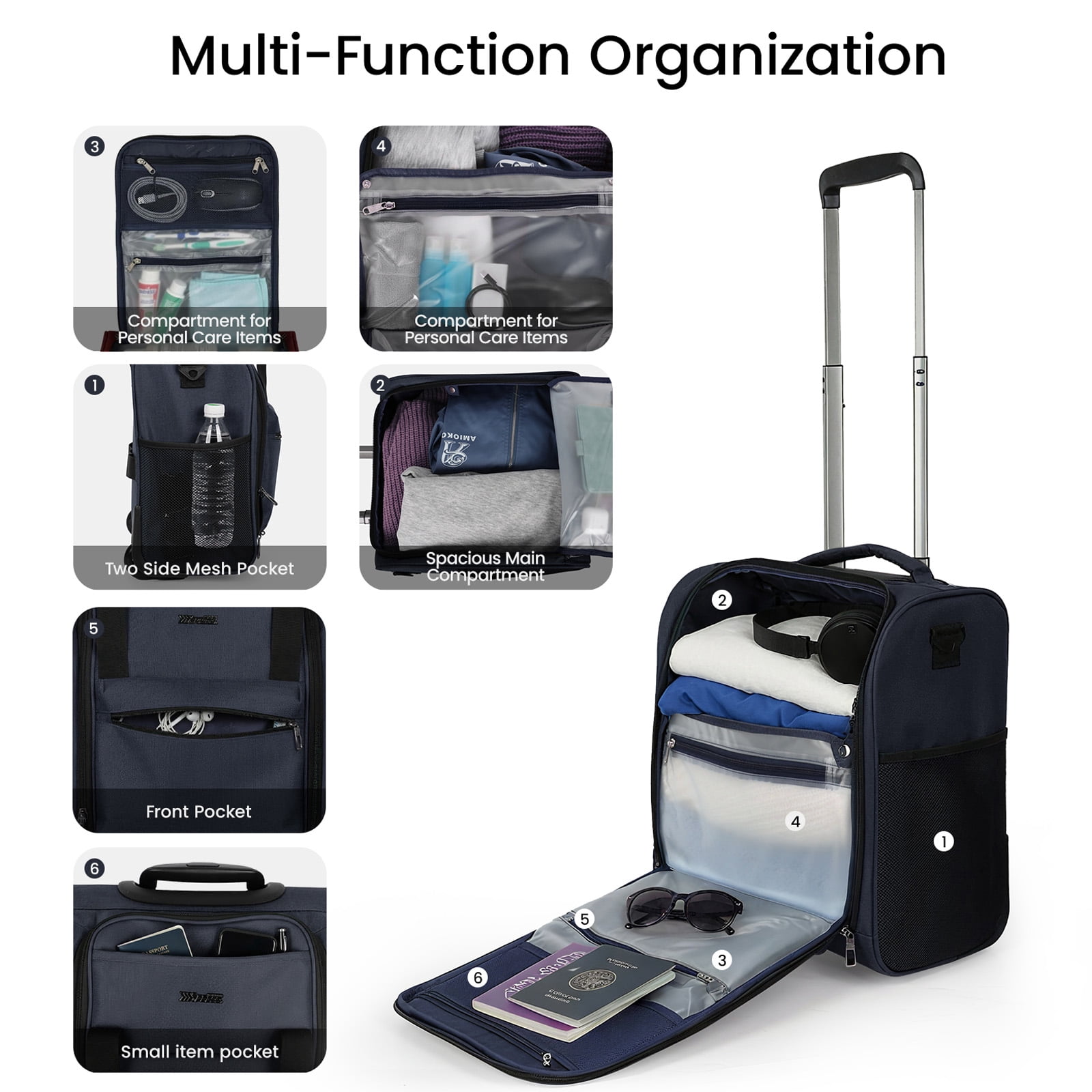 New York Xpress 16" Underseat Carry-on Luggage Lightweight Softside Rolling Suitcase with 2 Wheels, Navy - TA13